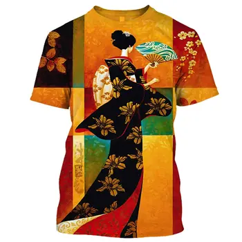 Футболки с 3D-принтом Японской гейши Самурай, мужская и женская уличная мода, футболка оверсайз, хип-хоп Harajuku, детские футболки, одежда