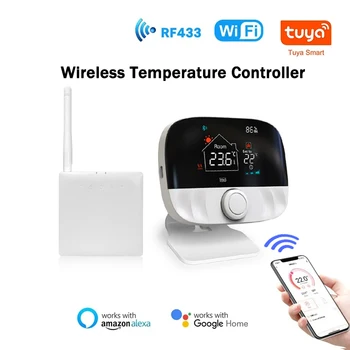 Smart RF433 Беспроводной термостат WiFi Программируемый регулятор температуры для комнатного газового котла Поддержка голосового управления Alexa Google