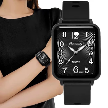 Модные женские брендовые часы для отдыха, прямоугольные Цифровые Простые женские кварцевые часы, Спортивный силиконовый ремешок, женские часы