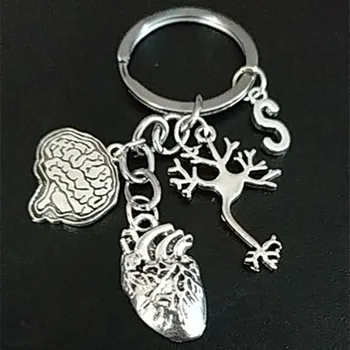 Мозг Сердце Нейрон 26 Букв Сердце Мозг Неврологический Медицинский брелок для ключей Брелок Кулон Подарок