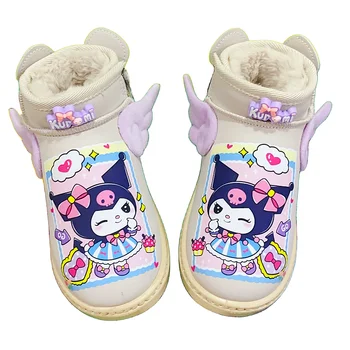 Новые милые детские зимние ботинки с рисунком аниме Sanrio Kuromi, креативные персонализированные ветрозащитные теплые кожаные и хлопчатобумажные ботинки kawaii