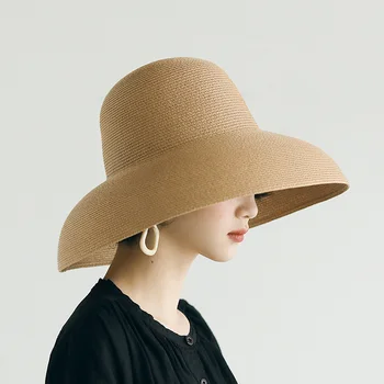 Женская соломенная шляпа женские летние солнцезащитные шляпы с широкими полями Ретро Хепберн Праздничные складные пляжные солнцезащитные шляпы