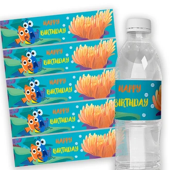6шт персонализированных наклеек для бутылок с водой Finding Nemo, этикеток, стикеров для детского душа, подарков для вечеринки по случаю дня рождения