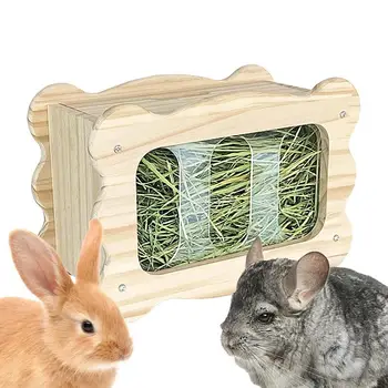 Вешалка для сена для кроликов, Деревянные кормушки, Подставка для травы для кролика, Шиншиллы, морской свинки, Клетка для мелких животных, Аксессуары для клеток