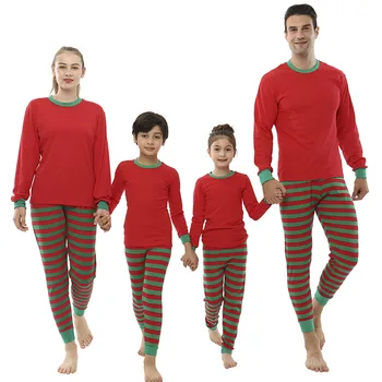 Комплекты рождественских пижам в зеленую и красную полоску, одежда для мамы и дочки, детские пижамные комплекты, Рождественская одежда для сна в семейном стиле, домашняя одежда
