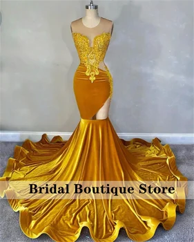 Блестящее Золотое платье с бриллиантами для выпускного вечера, Бархат, Прозрачная шея, Кристаллы, бусы из горного хрусталя, праздничное платье, Вечернее платье для Возвращения домой