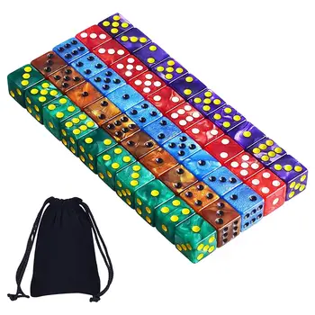 50x 6-Сторонние Кубики 16 мм Цветные Кубики Вечерние Принадлежности для Настольной Игры Набор Многогранных Кубиков Игрушки с Сумкой Для Хранения 16 мм