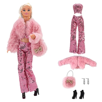 NK 1 комплект праздничной одежды принцессы благородного розового цвета 30 см, Модное пальто + Сумка + Обувь + Серьги + Браслеты для куклы Барби, Аксессуары, Подарочная игрушка