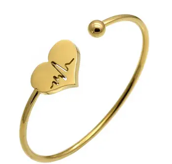 GNAYY Gold Новейшие Подарки Из Нержавеющей Стали Мода Сладкое Сердце ЭКГ открытая манжета браслет женщины Девушки браслет