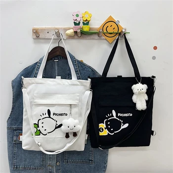 Аниме-холщовая сумка Kawaii Sanrio Pochacco, большая вместительная сумка-мессенджер, милые универсальные сумки на плечо для студентов колледжа, подарки для девочек