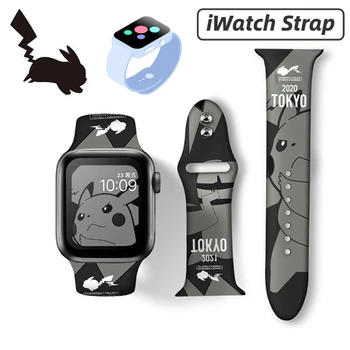 Силиконовый Ремешок Pokemon Pikachu Для Apple Watch Band 44 мм 40 мм 45 мм 41 мм 49 мм 42 мм 38 мм браслет iwatch Ultra 7 se 3 4 5 6 8 ремешок