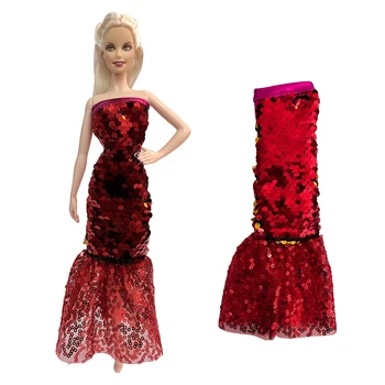 NK 1 Комплект Модное Кукольное Платье Красное Свадебное Платье Принцессы Юбка Русалки С Блестками Одежда для Куклы Барби Аксессуары Игрушка