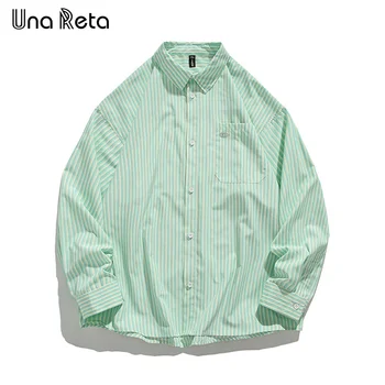 Мужская рубашка Una Reta, весна-осень, Новая рубашка с принтом в полоску в стиле Харадзюку, мужская одежда, уличная одежда, повседневные рубашки для пары с длинным рукавом