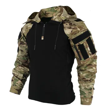 Тактическая рубашка, рабочая одежда для страйкбола и пейнтбола, боевые рубашки, камуфляжные рубашки армии США с несколькими карманами, топы с капюшоном