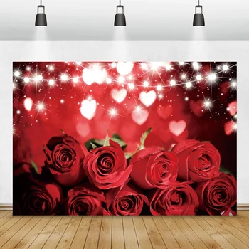 Романтический фон для фотосъемки на День Святого Валентина с цветами Розы, сердечком любви, светлыми точками, семейным портретом, фоном для фотосъемки в интерьере, Реквизитом