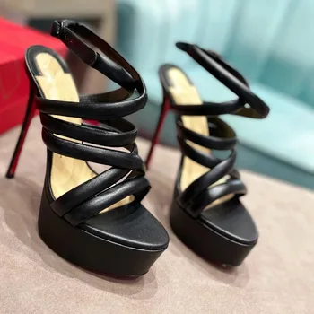 Высококачественные женские туфли на высоком каблуке, Роскошные модные женские туфли на красной подошве с блестящими кристаллами, Классические дизайнерские туфли в стиле ретро на высоком каблуке 0654HJ