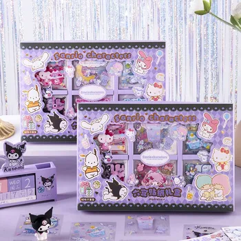 Kawaii Sanrio Hello Kitty My Melody Kuromi Cinnamoroll Наклейка С Шестью Сетками Подарочная Коробка Руководство DIY Наклейка Украшение Детские Игрушки Подарок