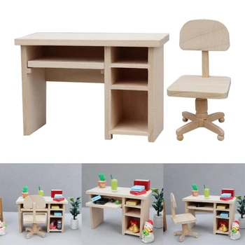 Кукольный домик, миниатюрный ноутбук и офисный стол, аксессуары для дома