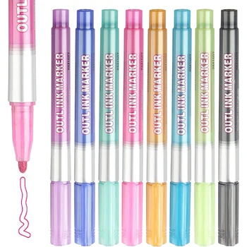 Металлические маркеры для самостоятельного рисования, 8 цветов, маркер для контуров, двойная линейка, дневниковые ручки, цветные перманентные маркеры для детей