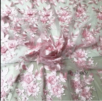 Розовая высококачественная бутоновая шелковая пряжа с вышивкой трехмерной аппликацией из ткани Свадебное платье модная ткань