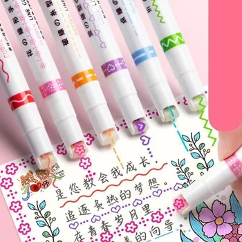 Цветная изогнутая ручка 6 цветных фломастеров с 6 различными изогнутыми формами Тонкие линии для скрапбукинга ведения журнала Изготовления открыток