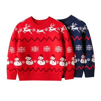Рождественские свитера, осенне-зимний теплый пуловер, детские вязаные свитера с героями мультфильмов, детская одежда, рождественский джемпер для мальчиков и девочек 2-6 лет