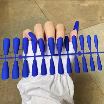 Синий матовый сверхдлинный накладной ноготь в форме гроба, балетный пресс на кончиках ногтей, Однотонные искусственные ногти, подделки для нейл-арта.
