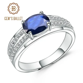 GEM'S BALLET, Овальное кольцо с натуральным синим сапфиром весом 1,66 карата, Обручальное кольцо из стерлингового серебра 925 пробы, кольца для женщин, изысканные ювелирные изделия