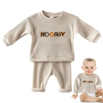 Одежда Для малышей, мальчиков и девочек, толстовка с буквенным принтом, брюки с круглым вырезом, осенне-весенняя одежда для новорожденных, гендерно нейтральная одежда