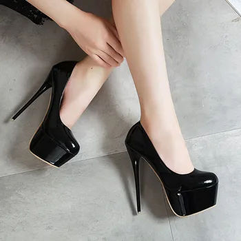 Lucyever/ Пикантные женские туфли-лодочки на очень высоком каблуке 16 см; Красные туфли из лакированной кожи на высокой платформе; Женские элегантные вечерние туфли для вечеринок; Женские