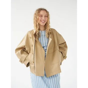 Женское пальто 2023 Осень-зима Повседневная Свободная хлопковая куртка OL с отложным воротником