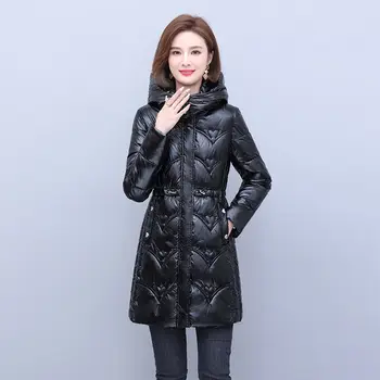 Глянцевая хлопчатобумажная куртка без стирки для женщин средней длины 2023, Зимняя новая хлопчатобумажная куртка для похудения, корейская женщина с толстой шерстью, Тренд