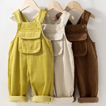 Детские штаны на бретельках, новинка 2023 года, весенне-осенние весенне-осенние детские свободные и повседневные Корейские вельветовые брюки в корейском стиле