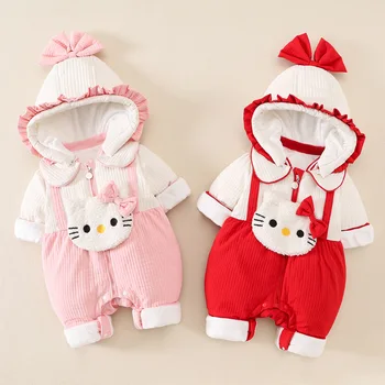 Новая детская одежда Kawaii Miniso Sanrio Hello Kitty, зимняя одежда, комбинезон для новорожденных, Плюшевая зимняя хлопковая куртка в подарок